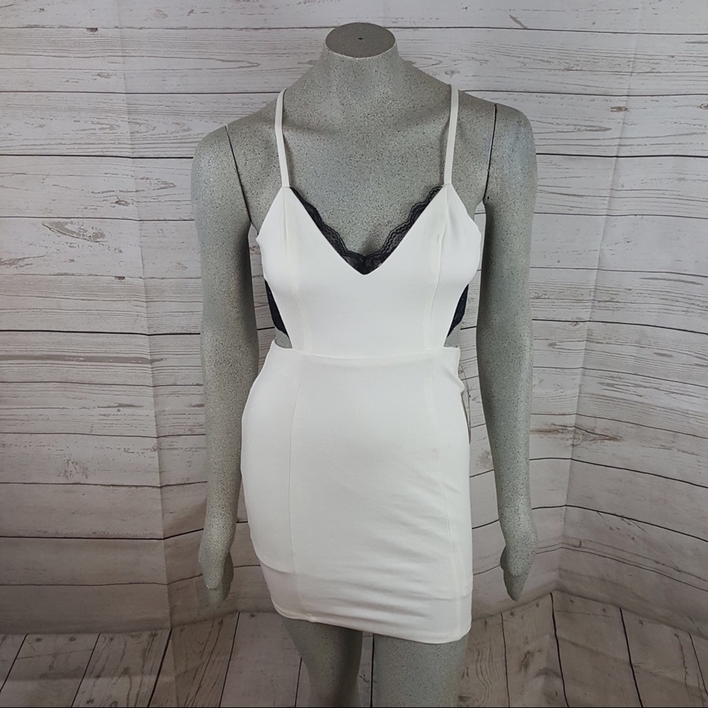 Lush Little White Strappy Dress With Black Lace